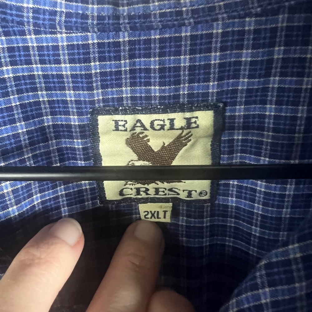 Vintage Eagle Crest Men 2XLT Blue Check‎ Plaid Button Down Long Sleeve Shirt - Picture 5 of 8